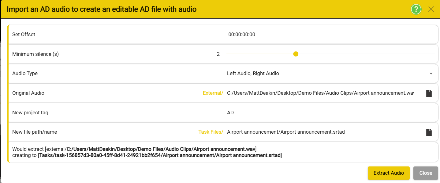 Extract AD dialog