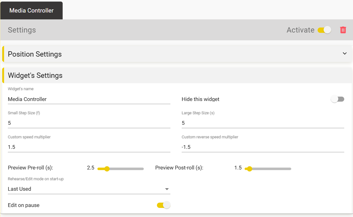 Media widget settings